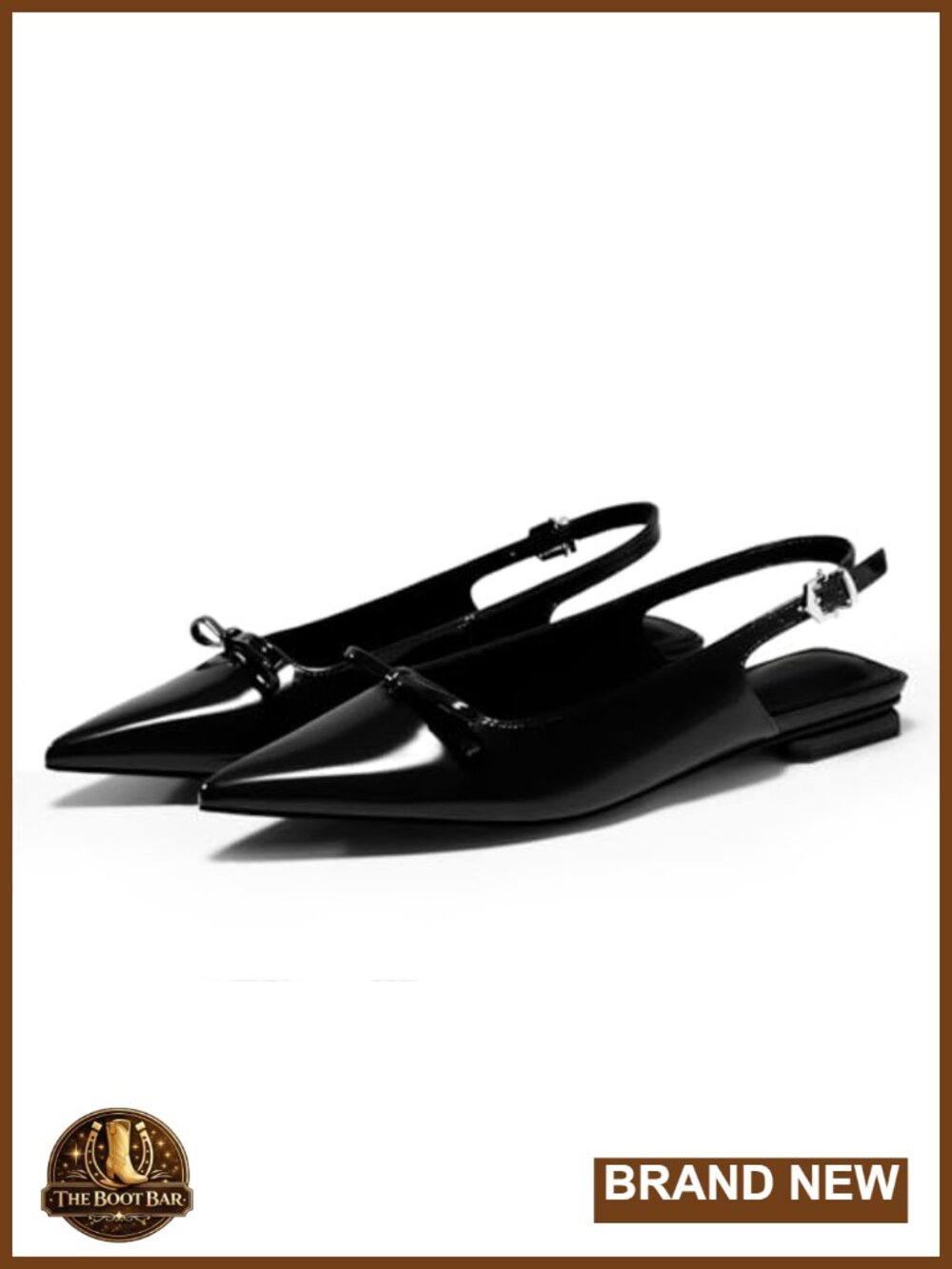 Slingback Flats Pointed Toe Bow Faux Leather Low Heel